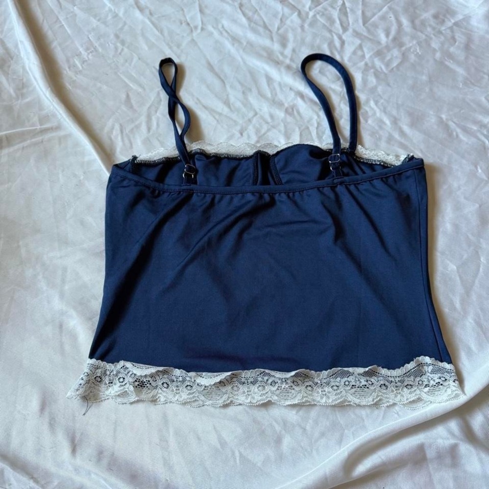 Blue and White Lace Cami Top Y2K - Picture 2 of 6
